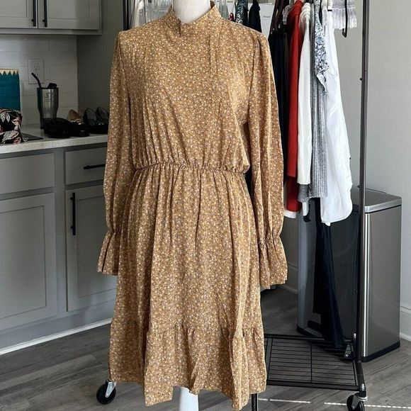 Orniya Dress Gold Multicolor Floral Print Size 12 NWT - Picture 1 of 9